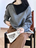 Design Sense Of Color Big Collared Knitted Shirt Women Autumn And Winter Temperament Irregular Zipper Sweater Tide