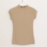 High Elastic Half-Neck Sleeveless Vest Tight Body Slim Outside Wearing Conch-Colored Bottom Shirt Woman Summer Spring