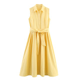 2025 Summer New Women's Fashion Simple Generous Belt Shirt Dress 4043072