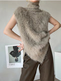 Futender Sweater Vest Women Early Autumn New Lazy Wind Lax Feeling High-Neck Imitation Sable Loose Sleeveless Top