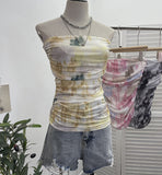 Thai-Style Splash Ink Dye Mesh Wrap Chest Vest Irregular Stacked Folded Sleeveless Top 9950