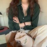 Design A Sense Of Small Retro Hong Kong Flavor Solid Color Buff Long Sleeve Polo Collar Folded Over The Outer Fur Shirt Top Woman