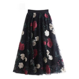 New Retro High-Rise Thin Embroidered Big Flowers In The Long Fairy Half-Dress