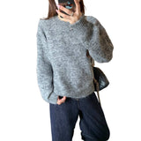 2025 Autumn And Winter Version Of The Round Collar With Loose Shoulder Knitted Shirt Thick Sweater Bottom Long-Sleeved Top