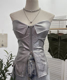 Real Shooting Hottie Retro Tender With Chest Pad Wrapped Bra Zipper Design Smear Bra Vest Short Sleeveless Top 8968