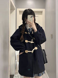 Bullhorn Buckle Hair Coat Women In The Autumn Of 2026 College Wind In The Long-Term Hooded Coat Tide