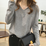 Autumn V-Neck Knitted Shirt Women's Autumn New Large-Size Loose Thin Coat Solid Color With Knitted Bottom Sweater