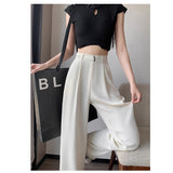 Ice Silk Broad Leg Pants Women Summer Thin High Waist Hanging Straight Small Small Print Drag Floor Suit Pants