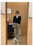 2025 Early Autumn New Korean Version Of The Fake Two-Colored Knitted Shirt Casual Temperament Commuting Long-Sleeved Sweater