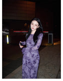 Hong Kong Style Retro Pink Broken Flower Net Yarn Print Dress + Inside The Sling Skirt Women's Spring And Autumn Two Sets