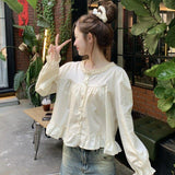 Early Autumn Sweet Lace Lace Long-Sleeved Shirt Girl Small Little Doll Shirt Design Small Blouse