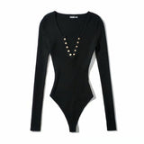 Thai Style Trend Long-Sleeved V-Neck Buckle-Coat Shirt Bottoming Women's Solid-Colored Clothes Based On