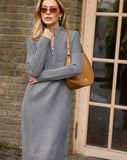 Autumn And Winter New High-End Half-Zip Knitted Dress Women Loose Thin Long Temperament Sweater Dress
