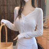 White V-Neck Thin Thin Cardigan Coat Female Button Sunscreen Slim Thin Short Top Female South Korea