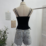 Summer Outside Wearing Hottie Fake Two Splicing Lace Slings Vest Short Sleeveless Top 12282