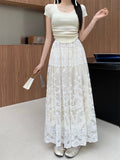 French Heavy Industry Embroidery Hook Hollow Dress Woman 2025 Spring Korean Loose Waist Big Swing Gentle Style Long Dress