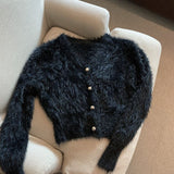 Spring And Autumn 2025 New Sweater Slim Slim Silky Knitted Cardigan Velvet Hairy Short Coat Top