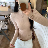 T-Shirt T-Shirt Women's Winter 2025 New Explosion With Long-Sleeved Stack Collar Tops