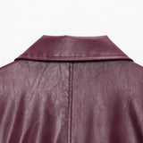 Summer New Retro Simple Collar Zipper Leather Coat Woman