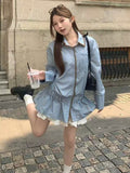 French Blue Striped Long-Sleeved Shirt Dress Women's Early Autumn High-End Feel Waist Shirt Temperament Polo Collar Top