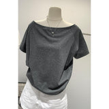 The Star With The Same Oblique Shoulder Shoulder Two Loose Short-Sleeved T-Shirts Women's Summer Thin Thin Blouse