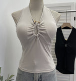 Hanging Neck Low-Breasted Hottie Sexy Sling Vest With Chest Cushion Repair Elastic Short Sleeveless Top 9363