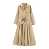 Autumn New Series Of Mandectural Shirt-Style Belt Dress 8622654