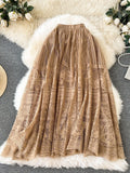 Sweet Lace Hook Flower Butterfly A-Word Dress Dress 2025 Spring And Summer New Long-Skinny Dress Girl With High-Waisted Slimming Half-Dressed