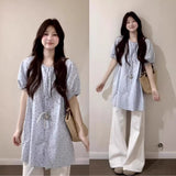 Korean Design With Blue Wave Dot Short-Sleeved Dress Women's Summer 2026 New Small Loose Leisure Top