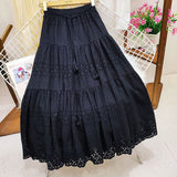 South Korea 2025 Spring Heavy Industry Lace Dress Women High-Waist Splicing Hook Fairy Big Swing A Word Mid-Long Skirt Summer