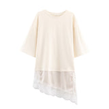 Autumn New Splicing Lace Decoration Asymmetric T-Shirt 4813858