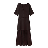 Spring New Two-Color Knitted Knitted Folding Skirt Dress