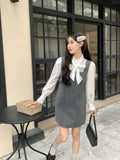 Sweet And Salty Gray Square Collar Temperament With Dress Women's Autumn And Winter 2025 New Loose Thin Folded Dress