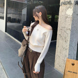 2026 Early Spring Gentle Wind Side-Slope Shoulder-Shaped Collar Wool Knitted Sweater Women Autumn And Winter On The Waist