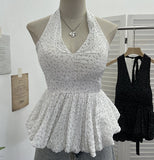 Real Shooting Wave Point Hanging Neck Sling Vest Bare Back Bow Skirt Swollen Belly Thin Sleeveless Top 9260
