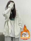 Vintage White Gray Hooded Jacket Women Spring And Autumn Oversize Thin Coat Loose Lazy Shirt Top
