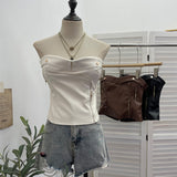 Real-Action Self-Breasted Chest Pads Anti-Slip Pu Leather Tector Zipper Design-Scuffless Top 8072