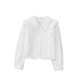 French Retro Lotus Side Spliced Short Shirt Lady Temperament Slimming Foam Sleeve Top