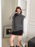 High-Necked Sweater Vest Women Autumn And Winter Lazy Wind Loose Wearing Sleeveless Shoulder Folding Knitting Top