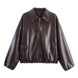 Autumn New Imitation Leather Collar Bomber Jacket 4341736