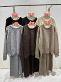 Autumn And Winter Large-Size Knitting Suit Women's High-End Lazy Wind Loose Casual Knitting Shirt Nine Broad Leg Pants Two Sets