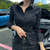 Korean Temperament Gray Shirt Female Button Open Shirt Regular Slimming Casual Top