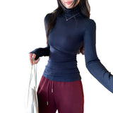 T-Shirt T-Shirt Women's Winter 2025 New Explosion With Long-Sleeved Stack Collar Tops