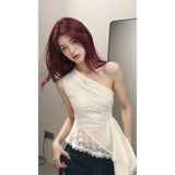 Lace Pure Desire To Collar Bare Shoulder Sleeveless Vest Women Summer Slim Thin Tops Irregular Hottie