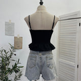 Real-Hand Shot Thai With Chest Pad Strap Lace Splicing Irregular Sling Vest Short Sleeveless Top 2860