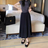 Simple Multi-Color New Folding Skirt Half-Dress Woman High Waist Thin Solid Color Hanging Medium Long Folding Skirt