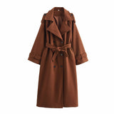 BSK&TRAF Women's Clothing 2025 Winter New Commuter Style Simple With Belt Double Buckle Coat