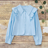 French Retro Lotus Side Spliced Short Shirt Lady Temperament Slimming Foam Sleeve Top