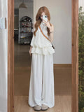 Very Simple Wind Shallow Apricots Waist T-Bstite Top Suit Summer Women's Beautiful Temperament Casual Sweet Two-Piece Set