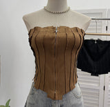 Real Shooting Autumn Vintage Deer Skin Velvet Fold Zipper One-Style Brao Vest Tset 8109